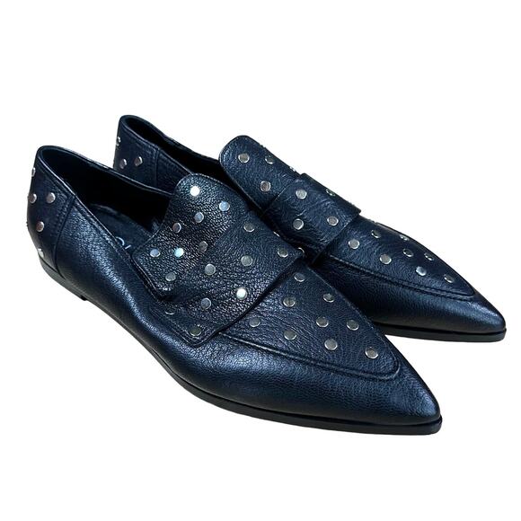 AGL NWOB Ines Studded Loafer Black Women's Size 42 (US 12) Pointed Toe Flats - Picture 2 of 9